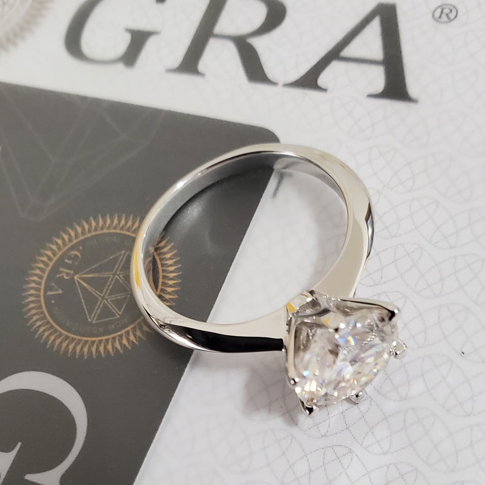 Certified 2ct Round Cut Moissanite Solitaire 925 Silver Engagement Ring